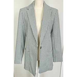 Houndstooth Oversized Blazer Womens XS Gray Blue Preppy‎ Office Academia Style